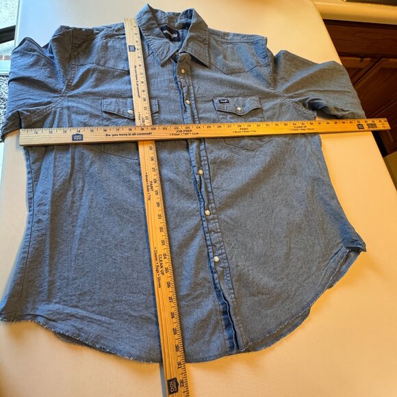 VTG Wrangler Denim Pearl Snap Shirt Mens XXL Blue Flap Pockets Western Cowboy - Picture 6 of 12